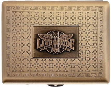 Cigaret Etui Metal. Vintage “Live to Ride” Messing Tilbehør
