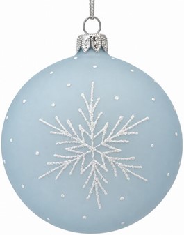 Lyseblå Ismat Julekugler i Glas. Sæt med vintermotiver. Ø 10 cm, 6 stk