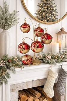 Fang julens lys: Rød-guld glas julekugler med Swarovski krystaller