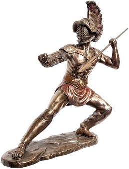GLADIATOR FIGUR. en slave i kamp med spyd i arenaen det gamle Rom