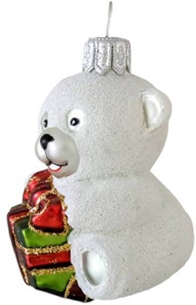 Håndlavet julepynt. Hvid lille bamse til at hænge på juletræet. 7 cm