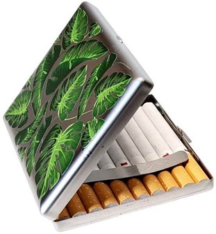 Metal Cigaretetui Til 20 stk - Billige Etetui med fingerphilodendron