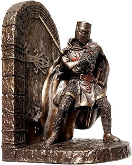 STUDENTER GAVE. Flot bronzefigur, bogstøtte med middelalderlig ridder