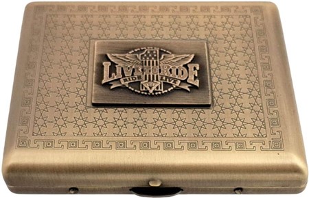 Cigaret Etui Metal. Vintage “Live to Ride” Messing Tilbehør
