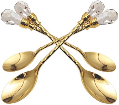 GAVE MED STIL. Sæt af 6 forgyldte skeer med store Swarovski krystaller