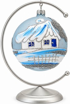 Lyseblå Ismat Julekugler i Glas. Sæt med vintermotiver. Ø 10 cm, 6 stk