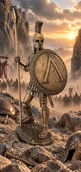 GODE IDEER TIL INDRETNING. Bronze figur af spartanske kriger med spyd