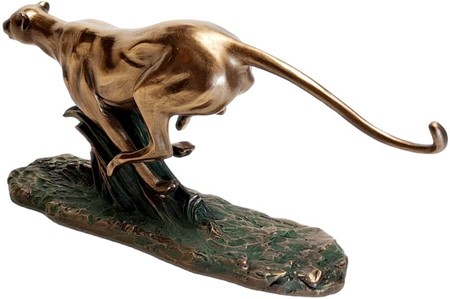 Bronze figur af gepard på flugt. Fænomenal pynt til hjemmet og kontor