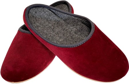 BILLIGE HERRE SUTSKO. Mørkerød filt-velour hjemmesko. Kun139 kr
