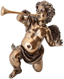 FIGURER PYNT. Smuk, dekorativ bronze figur af engel med trompet