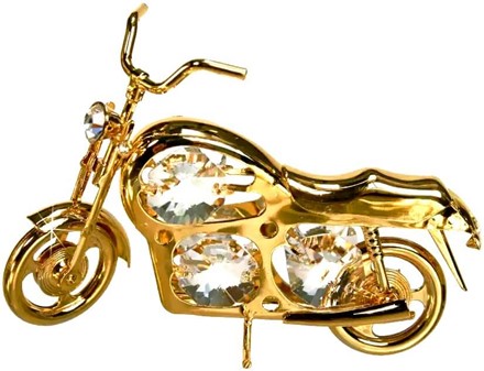SMÅ GAVER TIL HAM. Guldbelagt motorcykel med Swarovski krystaller