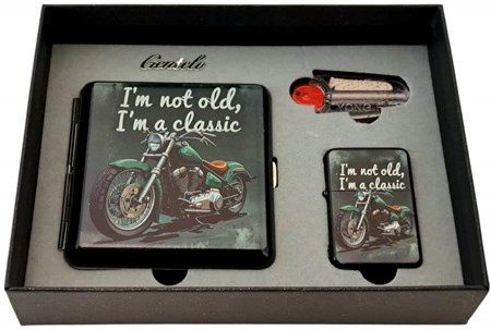 Chopper Ikon Sæt: Cigaret Etui og Benzin Lighter - Perfekt Gave