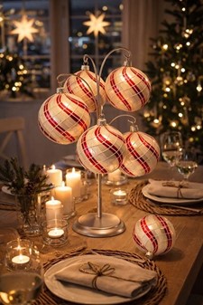 Hvide julekugler glas i hvid emalje farve med rød og hvid dekoration