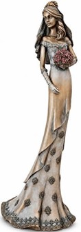 BRYLLUPSFIGUR. Smuk bronze figur af bruden med en bryllupsbuket