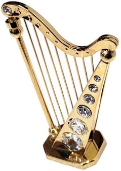 BILLIGE FØDSELSDAGSGAVE IDEER. Forgyldt harpe med Swarovski krystaller