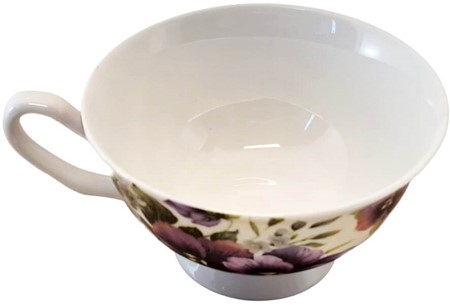 KAFFEKOPPER. Eksklusiv porcelænskop med stedmoderblomster