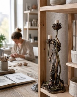 Billig, spektakulær bryllupsgave. Lysestage i form af kvinde med lotus