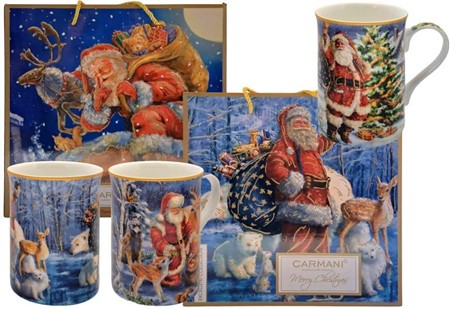 JULEKRUS. 4 Porcelæn Krus med Julemanden til Din Jul
