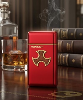 Unik rød turbo lighter. Elegant gave til hende med kraftig flamme