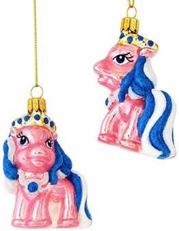 Håndlavet i Polen lyserød pony, glas figur til juletræet, højde 7 cm