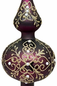 Topspir til juletræ. Spir glas i mat aubergine og gulddekoration. 35cm