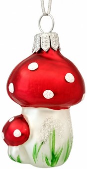 Julekugler figurer glas. Kage og røde fluesvamp i smuk sæt | Maxgaver