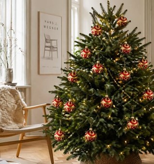 Polske håndlavet julepynt. Røde mat julekugler med guld dekoration