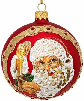 Smukkeste julekugler. Knald rødt julekugle med julemand. Ø 10 cm