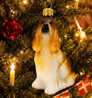 Juledekorationer hund. Sød glas figur af cocker spaniel, højde 14 cm