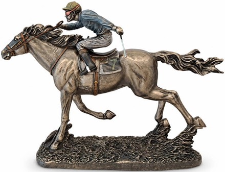 HESTEFIGUR. Imporedende bronzefigur Jockey på hest. Gave til rytter