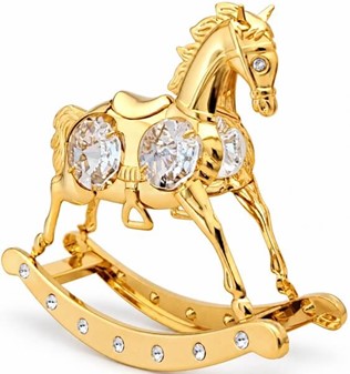 SMÅ GAVER TIL PIGER. Flot forgyldt gyngehest med Swarovski krystaller
