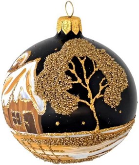 Sorte julekugler med tre forskellige julemotiver i guld, Ø 8 cm 6 stk