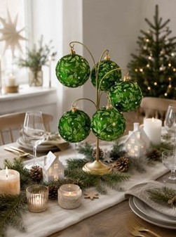 Billige grønne glas julekugler med et plantemotiv, Ø 10 cm 6 stk