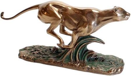Bronze figur af gepard på flugt. Fænomenal pynt til hjemmet og kontor
