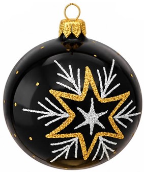 Sorte julekugler med tre forskellige julemotiver i guld, Ø 8 cm 6 stk