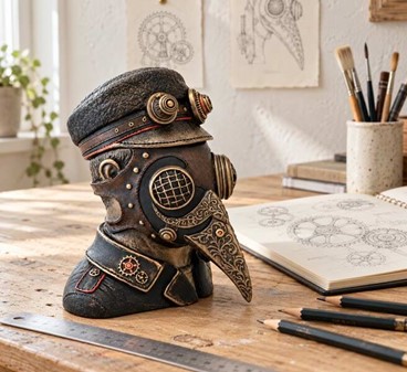 DEKORATION TIL STUEN. Impossant figur af Pestlægen i Steampunk stil