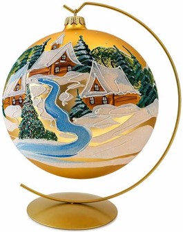 JULEKUGLER 20 CM. Eksklusiv julekugle i guld med vinterlandskab