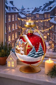 Den flotteste mørkerød mat, stor julekugle med julekrybbe, Ø 15 cm