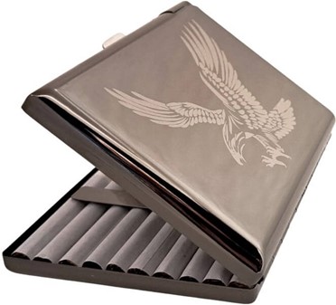 Grafitfarvet metal cigare tetui med lighter. Til 20 stk cigaretter