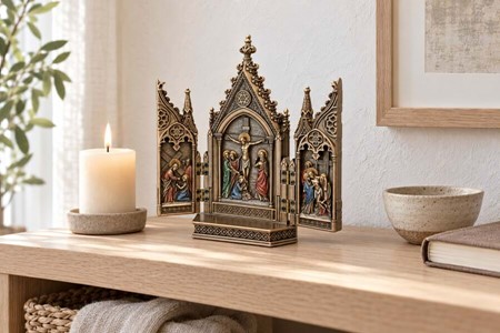 JESU KORSFÆSTELSE. Flot, tredelt Triptykon fra Veronese samling