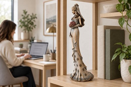 BRYLLUPSFIGUR. Smuk bronze figur af bruden med en bryllupsbuket