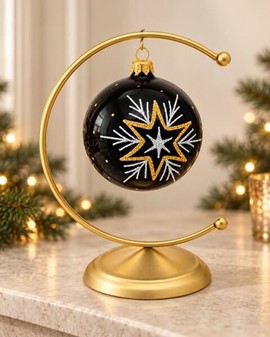 Sorte julekugler med tre forskellige julemotiver i guld, Ø 8 cm 6 stk
