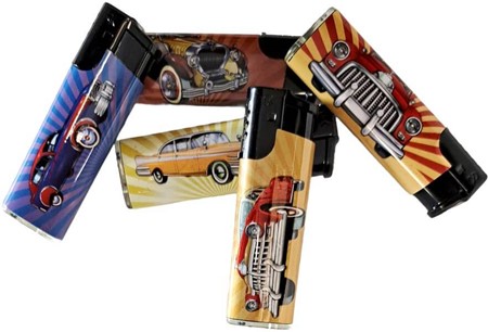 LIGHTER MED BILLEDE. Engangslightere med billeder af retro biler 5 stk