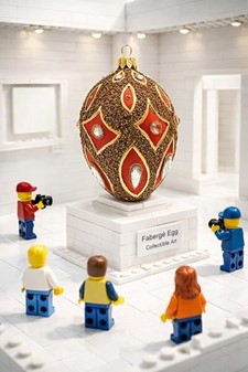 Smukt rigt dekoreret julepynt, polsk rød glas æg a la Fabergé. 13 cm