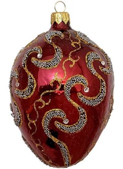 Rigt dekoreret julepynt, polsk glas æg i burgundy blank. H: 13 cm