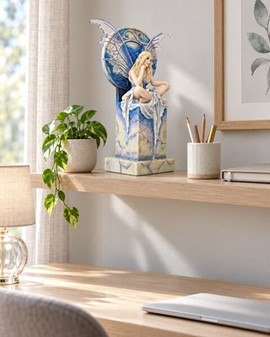 Blå Himmel Fe Figur. En Drøm i Marmor. Fantastisk Polyresin Figur