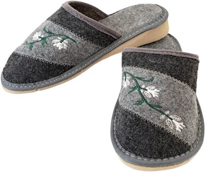 Dame hjemmesko i filt med broderi. Lette, varme og billige