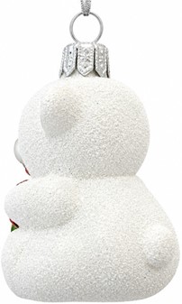 Håndlavet julepynt. Hvid lille bamse til at hænge på juletræet. 7 cm