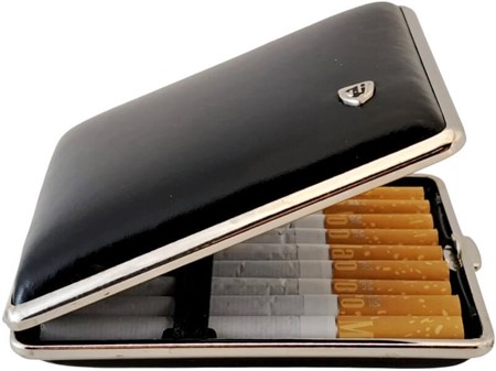 FARS DAG GAVEIDEER. Vom Hofe cigaretetui lavet af ægte læder i sort