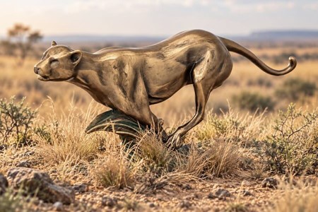 Bronze figur af gepard på flugt. Fænomenal pynt til hjemmet og kontor